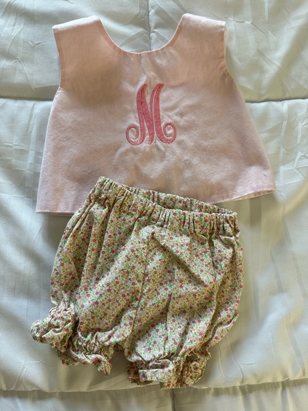Pink Monogram Baby Matching Set - Floral Bloom Bloomer Top